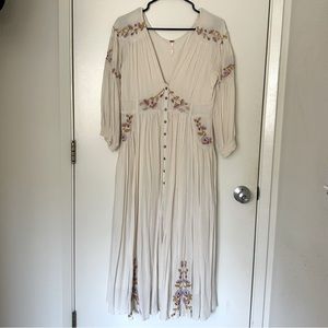 Free People Ivory White Day Glow Floral Embroidered Button Front Midi Dress L